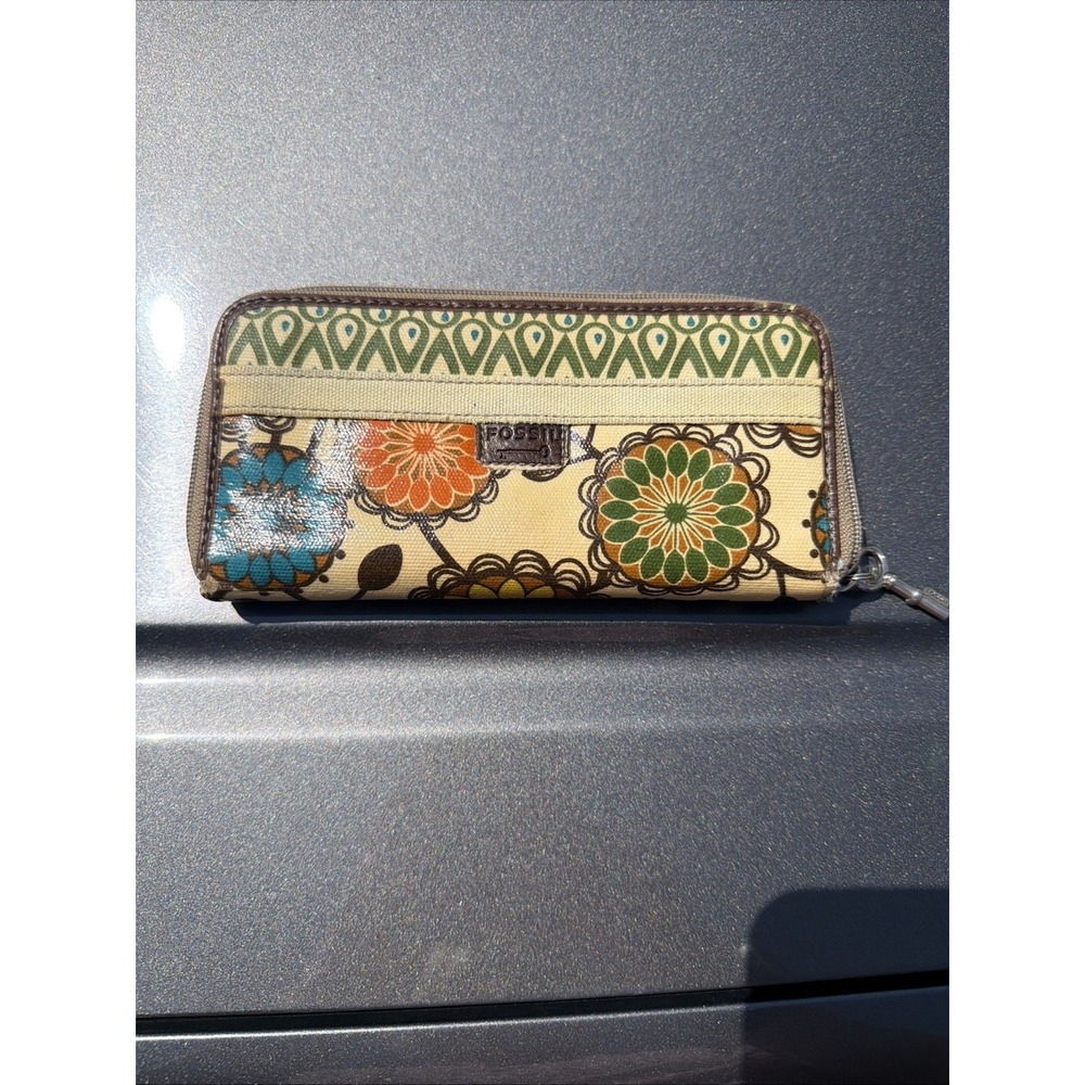 Fossil Y2k Key Per Wallet Vintage Retro Floral Coated Canvas 8x4x1 Vtg Flowers